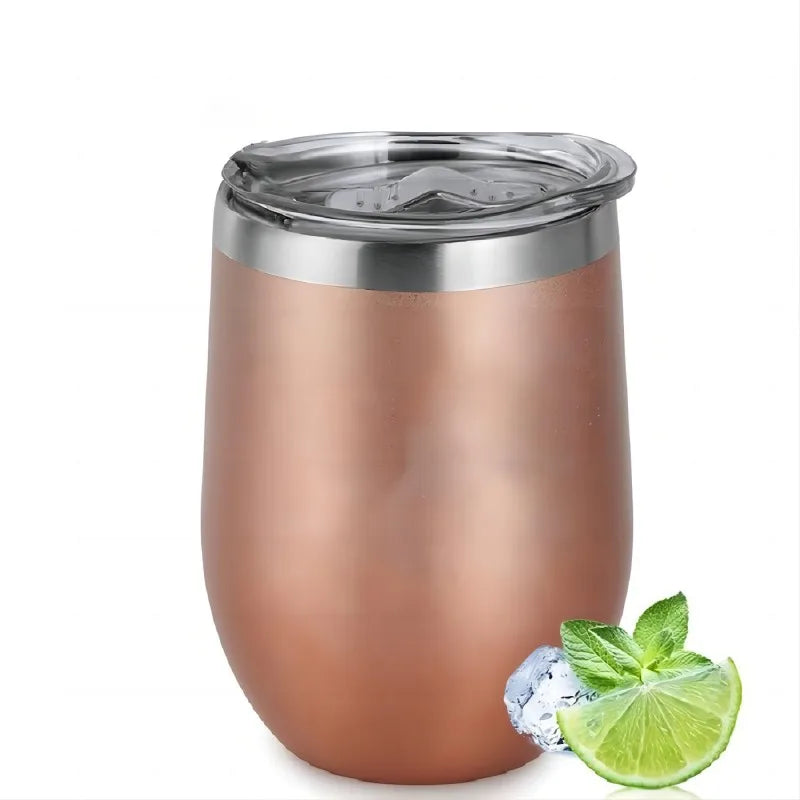 KUUJOJO 12 oz Wine Glass with Lid Stemless Wine Glass Double Walled Vacuum Travel Mug Stainless Steel Coffee Mug