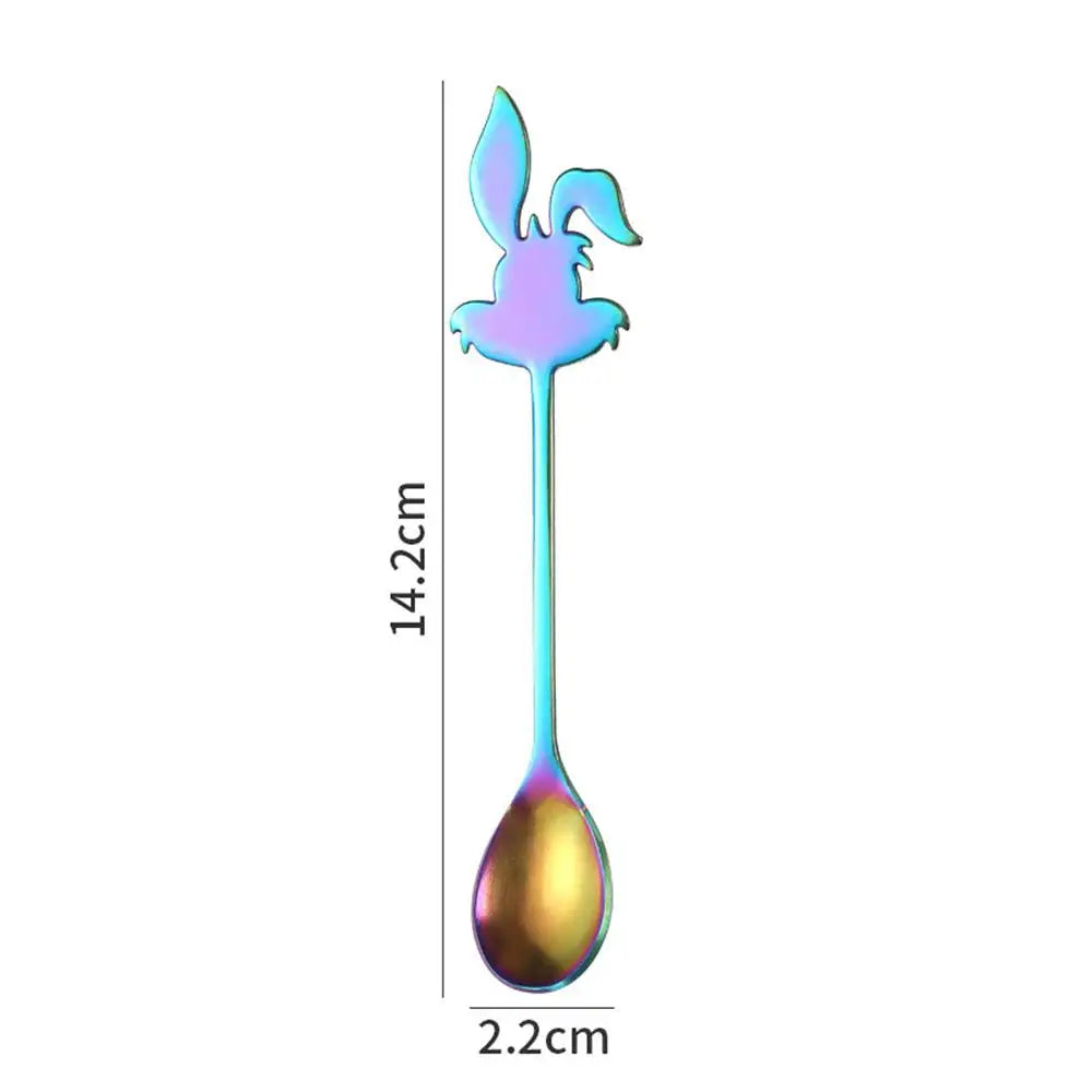 Mini Cute Coffee Spoon 304 Stainless Steel Cartoon Rabbit Spoon Teaspoon Dessert Snack Scoop Milk Children Spoons Tableware