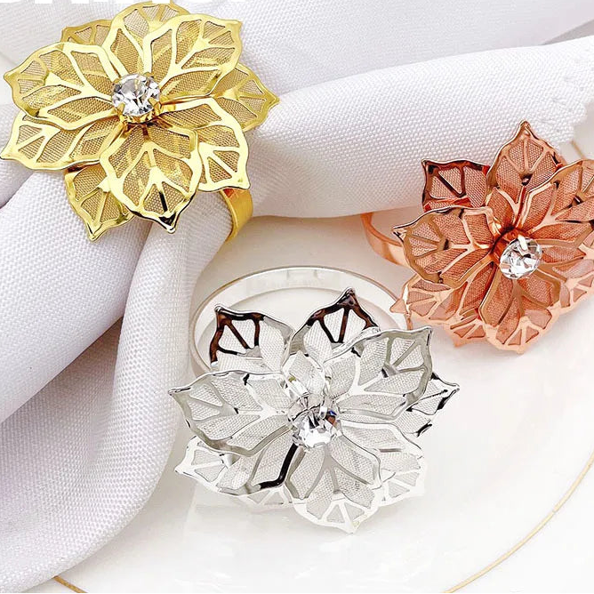 Hemasa  12 PCS Flower Napkin Rings Holders  For Hotel /Banquet Wedding P/arty Event Dining Table Decoration