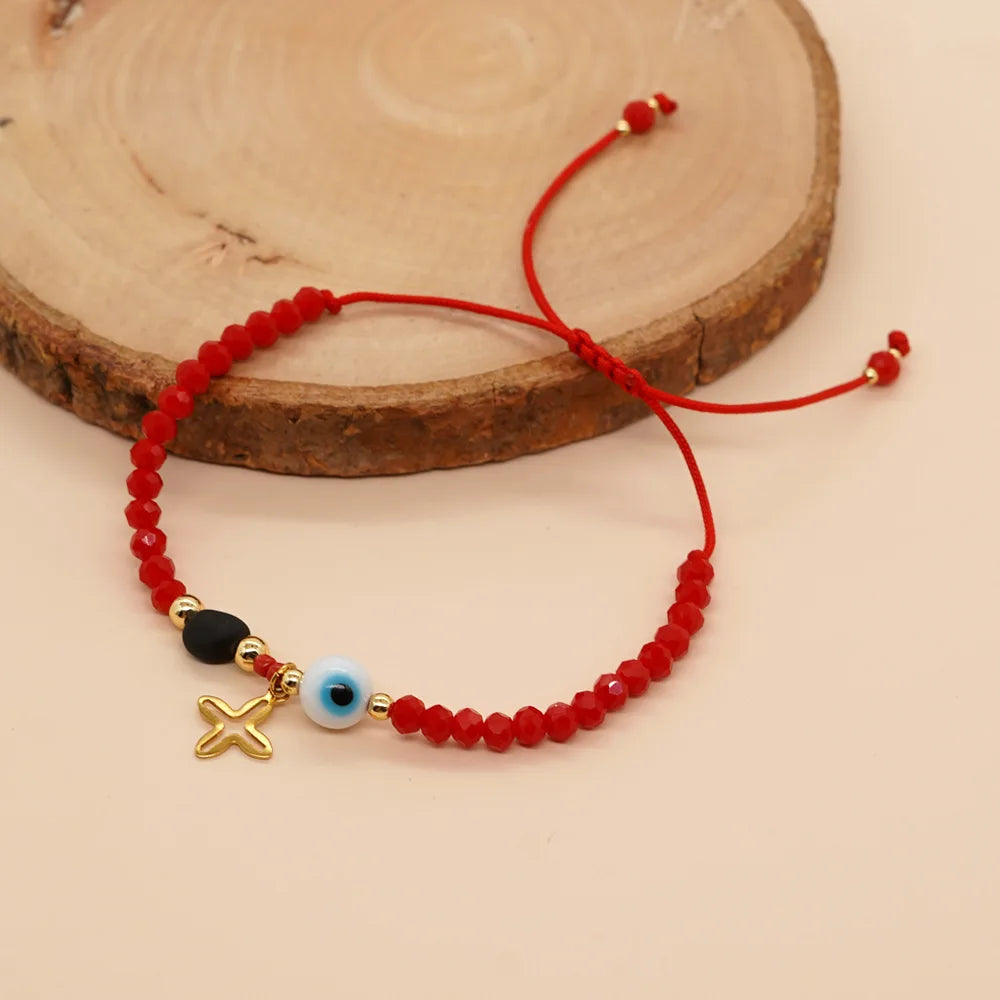 Tejesa Turkish Eye Charm Cross Pendant Women Fashion Jewelry Bohemian Summer Lucky Handmade Friendship Rope Red Crystal Bead Bracelet