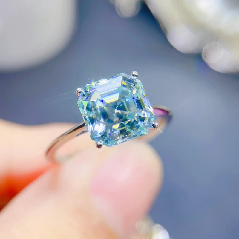 Hemasa  Sky Blue  Moissanite women's ring 925 sterling silver Resizable  Daimond  Ring for  Jewelry