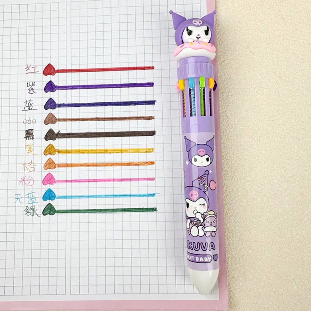 MINISO Sanrio Ballpoint Pen Kawaii Cinnamoroll Kuromi 10 Color Gel Pen Marker Graffiti Students Write Cartoon Stationery