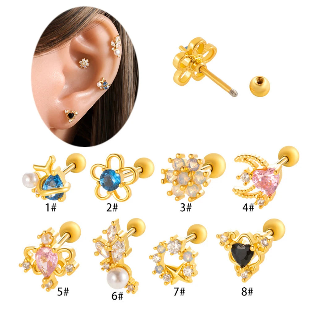 Gold Diasy Zirconia Earrings For Women Copper Inlaid Rhinestone Stud