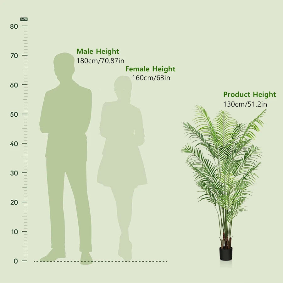 130cm/51.2in Artificial Large Fake Palm Tree Areca Palm Artificial Tropical Plant Plastic for Home Garden Decoration