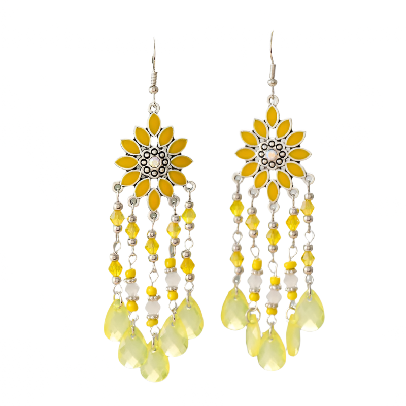 Hemasa Flower Drop Dangle Earrings For Women Enamel Crytal Geometric Jewelry Beads Handmade Tassel Earings