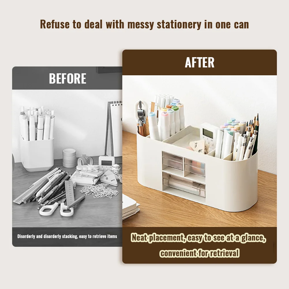 Tejesa Pen Organizer with 3 Drawers, Multi-Functional Pencil Holder With 10 Compartments, Desk Organizers Storage For Office Home
