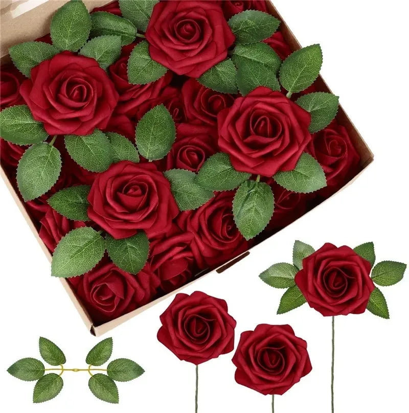 Rose Artificial Flowers 15/25/100pcs Foam Fake Roses Wedding Bouquets Centerpieces Mothers Day Valentines Gifts Party Decoration