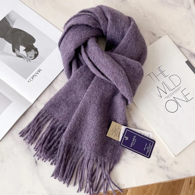China Red Pure Wool Scarf Women's Autumn and Winter Warm Mother Scarf Light Luxury High-end Fringed Shawl