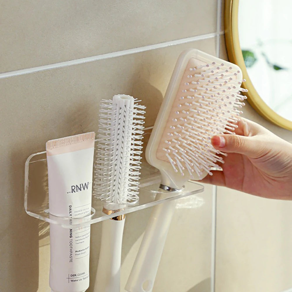 Hemasa Acrylic Comb Holder Organizer Storage Shelf Clear Transparent Wall-Mounted Hair Brushes Rack Bathroom Accessories Home Shelves