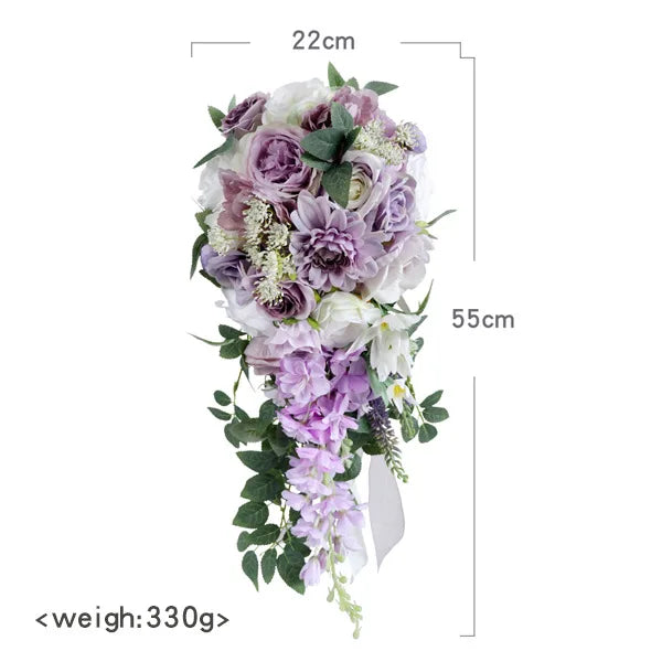 Tejesa Rustic Cascading Wedding Bouquets for Bride /Artificial Flower Waterfall Bridal Bouquet for Wedding