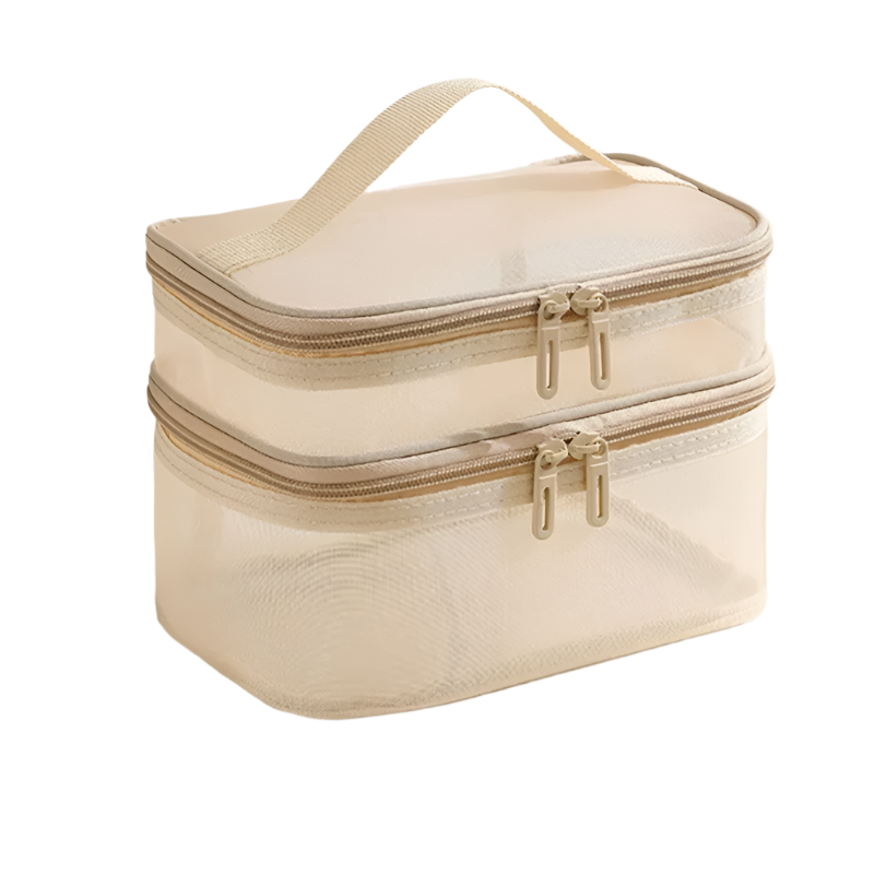 Hemasa Double Layer Mesh Cosmetic Bag  for Women/ Portable Make Up Case Big Capacity Travel Zipper Makeup Organizer Toiletry Storage Box