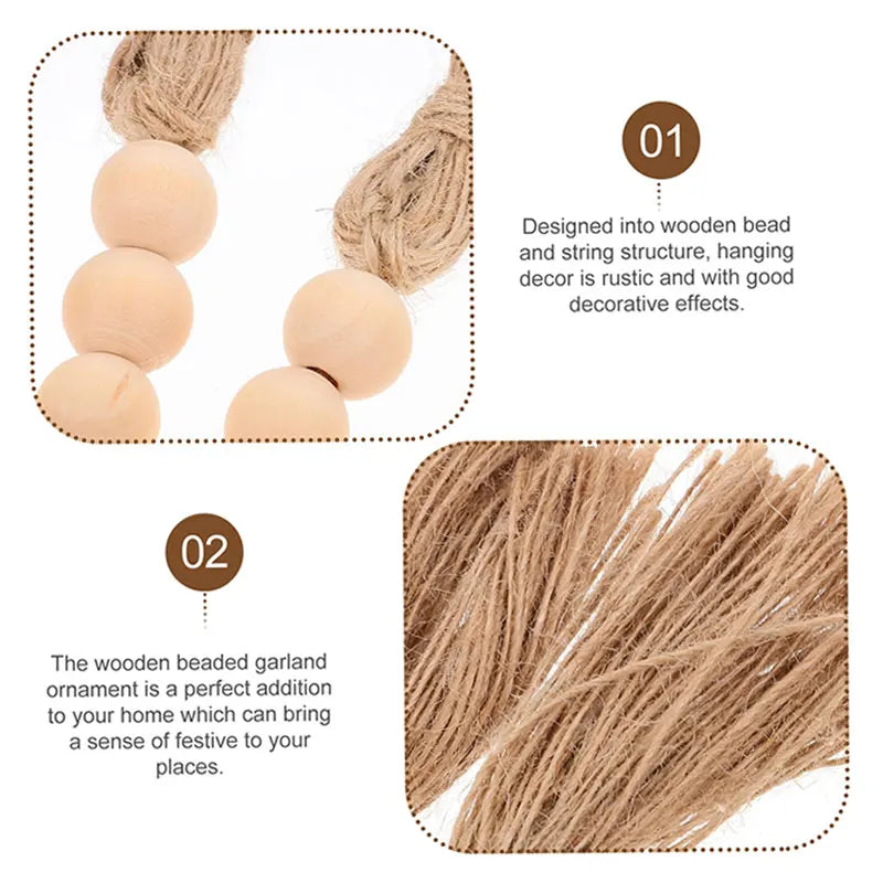 5pcs Jute Tassel with 3 Wood Beads Retro Country Bead String Twine Fringe for DIY Crafts Tassels Home Wedding Party Decor