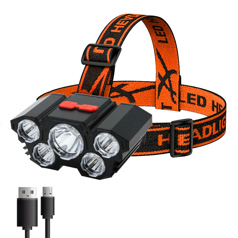 Hemasa H5 LED Flashlight Rechargeable with Built in Battery Strong Light Camping Head Light Headlamp