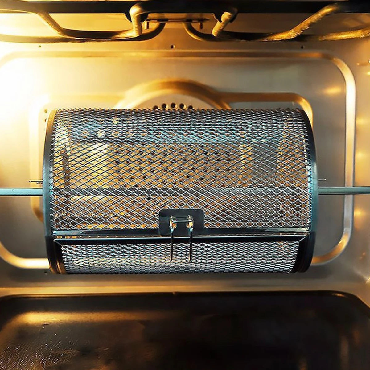 Rotisserie Basket Stainless Steel Rotisserie Grill Basket Oven Round Roaster Nuts Baking Air Fryer Accessories Kitchen Gadgets