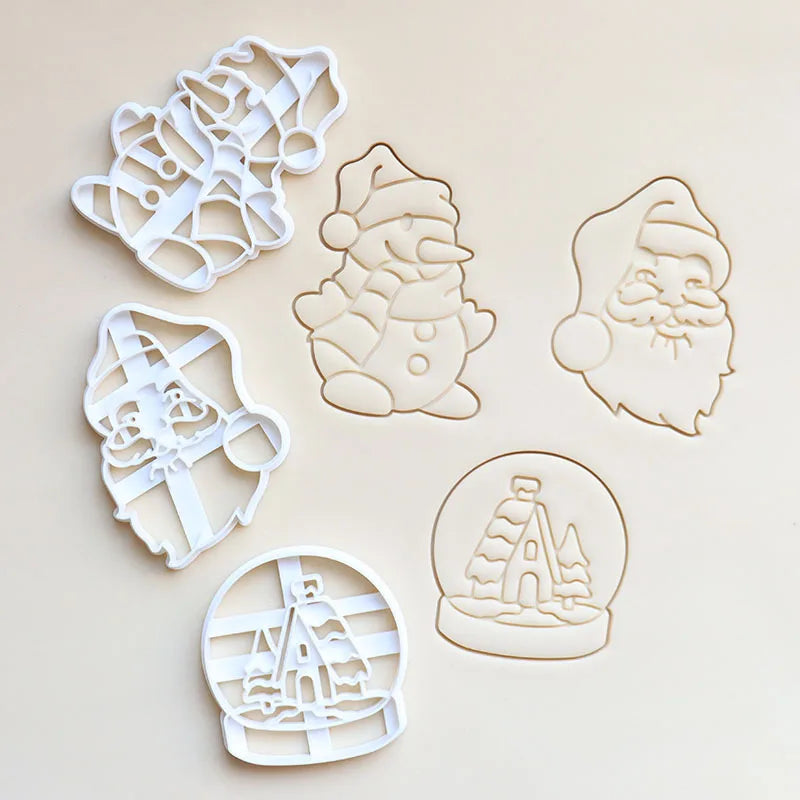 Christmas Gingerbread Cookie Cutters DIY Snowflake Santa 3D Plastic Biscuit Mold Stamp Fondant Pastry Cartoon Baking Supplies