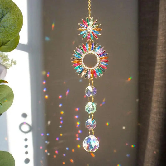 Sun Catcher Crystal Chandelier Decor Stained Glass Ball Hanging Pendant Light Catcher Reflective Home Garden Courtyard Decor