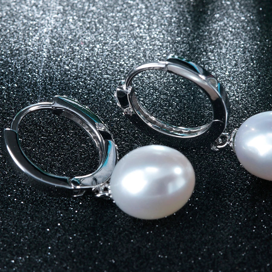 Simple 925 Silver 8-9mm Pearl Earring for Women Real Natural Freshwater Pearl Rice Round Hoop Earrings Fashion Jewelry Gifts