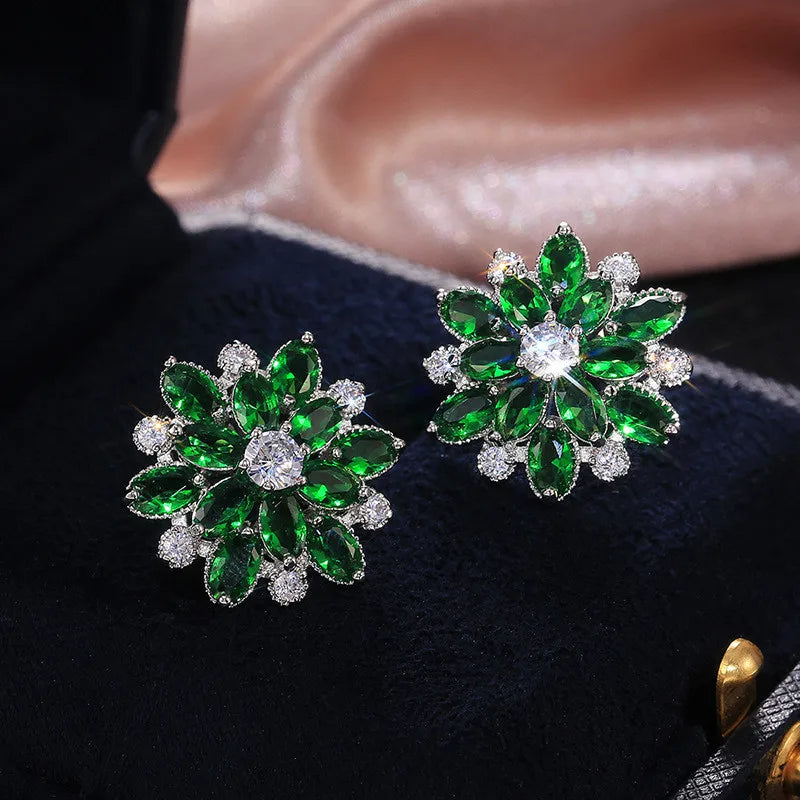 Tejesa 925 Sterling Silver Gorgeous Big Flower Stud Earring for Women Wedding Engage Dance Party Noble Brilliant Zircon Stone Earrings