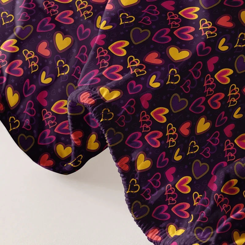 1pc Ring Heart Cover Pattern Brushed Fitted Sheet, Bedroom Printed Bedspread, Bedding (not include pillowcase)