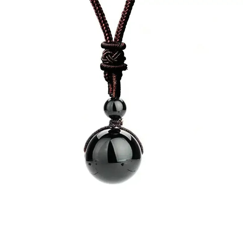 Hemasa 16mm Black Obsidian Tiger Eyes Amethyst Stone Women Men Necklaces with Adjustable Braided Rope Cords Natural Crystal Pendant