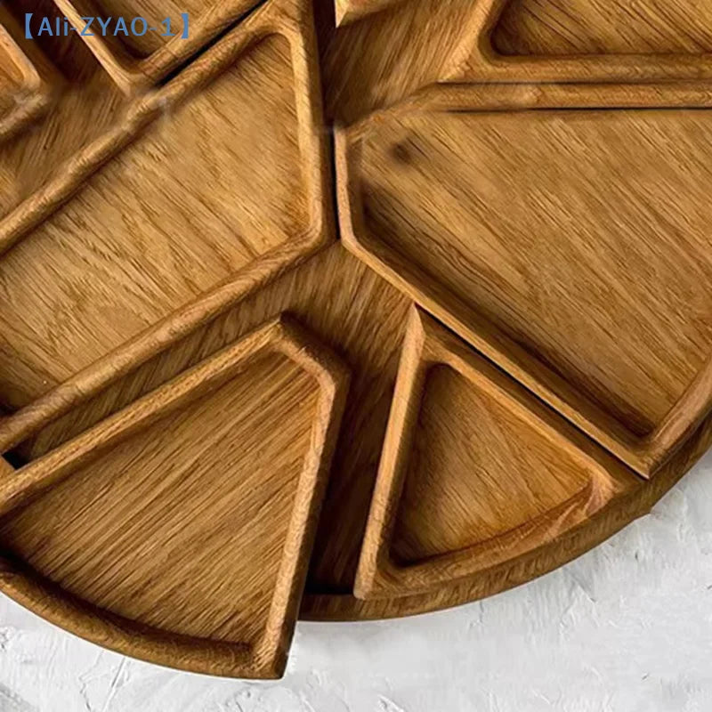 Tejesa  Divided Wood Serving Tray Snack Dessert Platter Fruit Appetizer Serving Plate Serving Platter Round