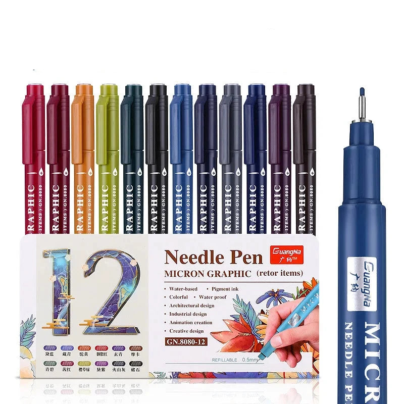 Hemasa Water-based syringe pen set 12 colors handbook pen painting tracing doodle colorful waterproof outlining pen