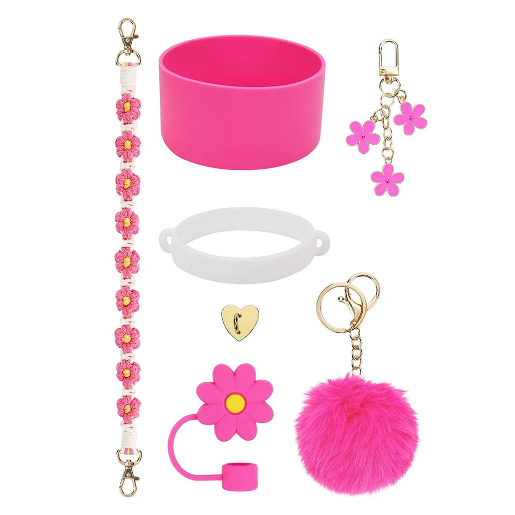 Water Cups Accessories for Stanley 40oz Tumbler Siliocne Water Bottle Boot Straw Lid Handle Strap Keychain Charm Chain Cup Decor