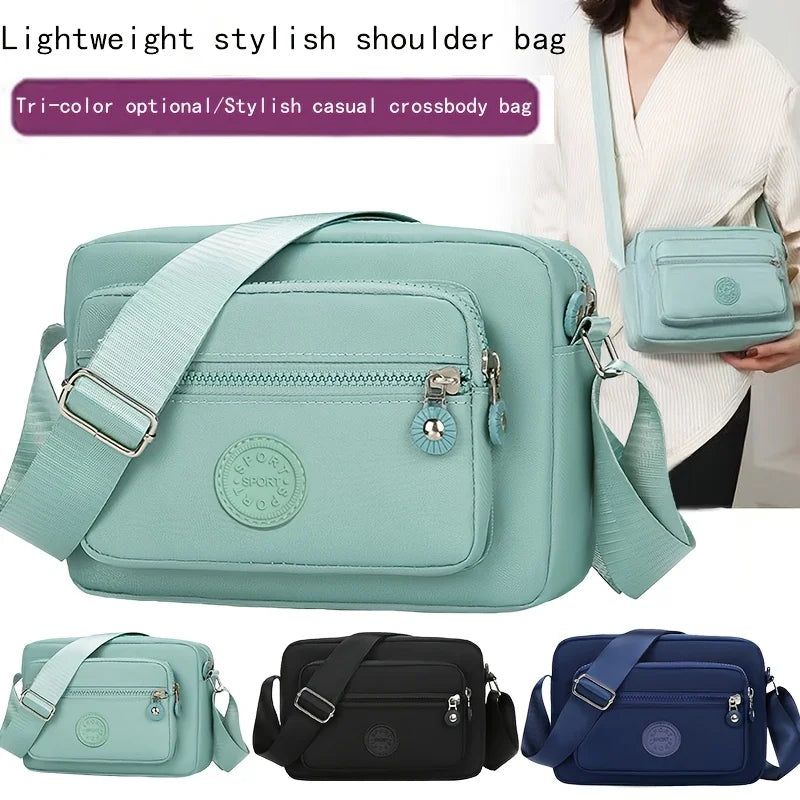 1pc Lightweight Nylon Women's Shoulder Bag,Adjustable Strap,Casual Crossbody Design in Mint,Zipper Closure, Ideal for Everyday