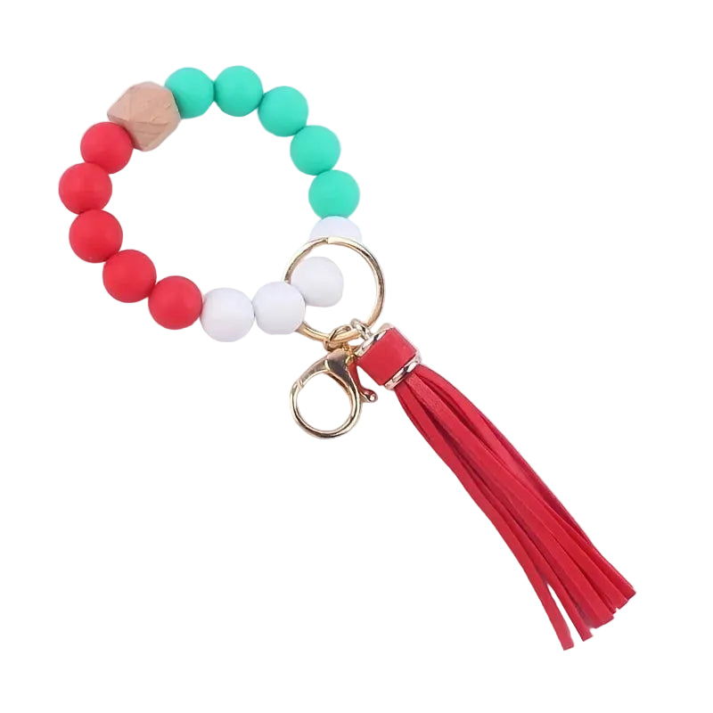 Hemasa Colorful Silicone Tassel Bracelet Keychain /Wood Beads Christmas Theme Party Favor Jewelry Accessory Versatile Gift