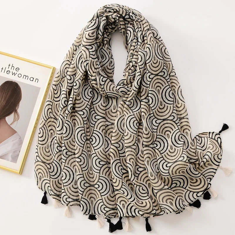 Tejesa Woman Shawl Fashion Design Tassel Cotton Scarf  /Floral Print Ladies Scarves