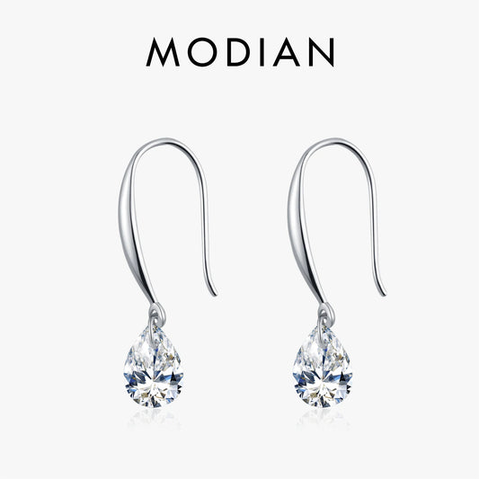 MODIAN Fashion Sparkling Hook Earrings 925 Sterling Silver Shiny CZ Water Drop Sway Dangle Earrings For Women Fine Jewelry