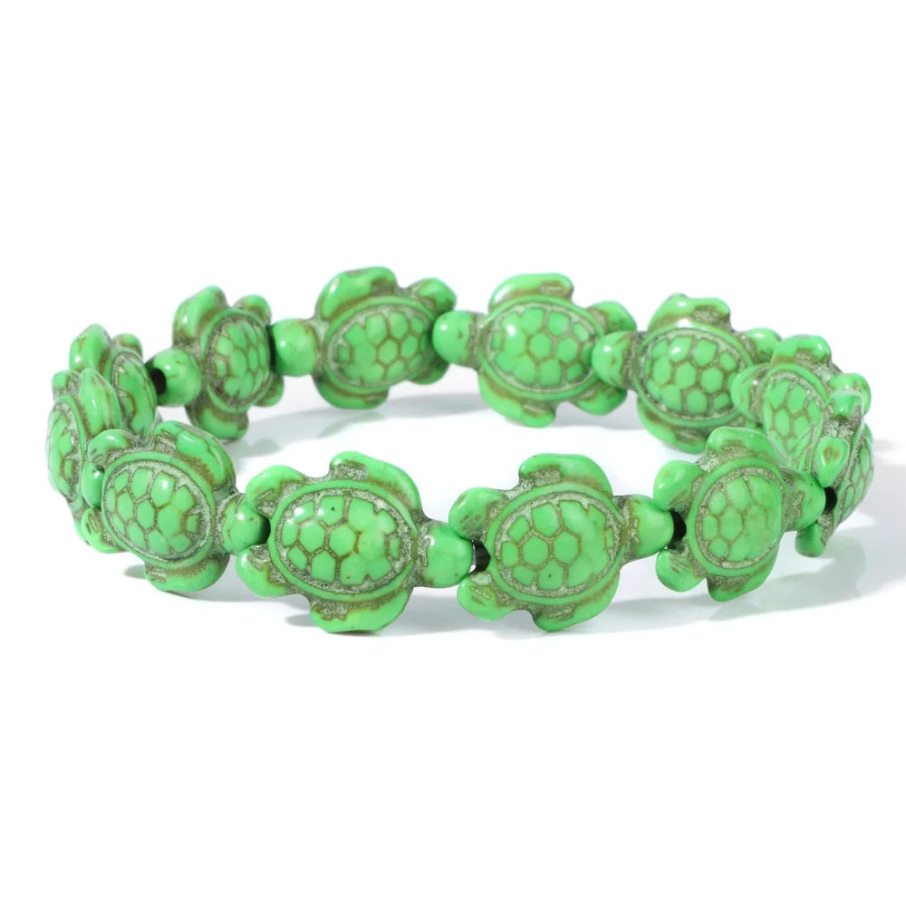 Colorful Skull Bracelet Sea Turtles Beaded Bracelets For Women Men Pink Red Blue White Howlite Stone Elastic Friendship Bangles