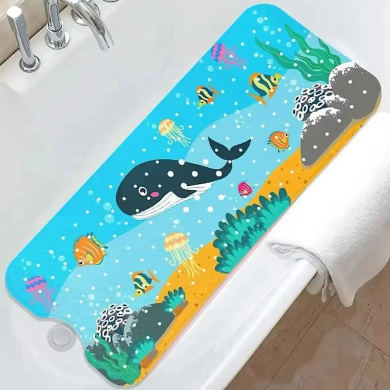 1pc Non Slip Bathtub Mats, 40x100cm Cartoon Ocean Bath Mats with Suction Cups & Dran Holes, PVC Shower Mats Bath Rugs Quick Dry