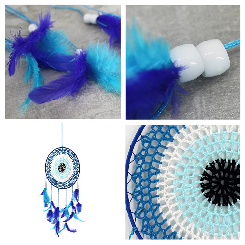 Hemasa Dream Catcher Blue Feather Wind Chime Handmade Girls Room Bedroom Wall Hanging Pendant Ornaments Birthday Gift Home Decoration