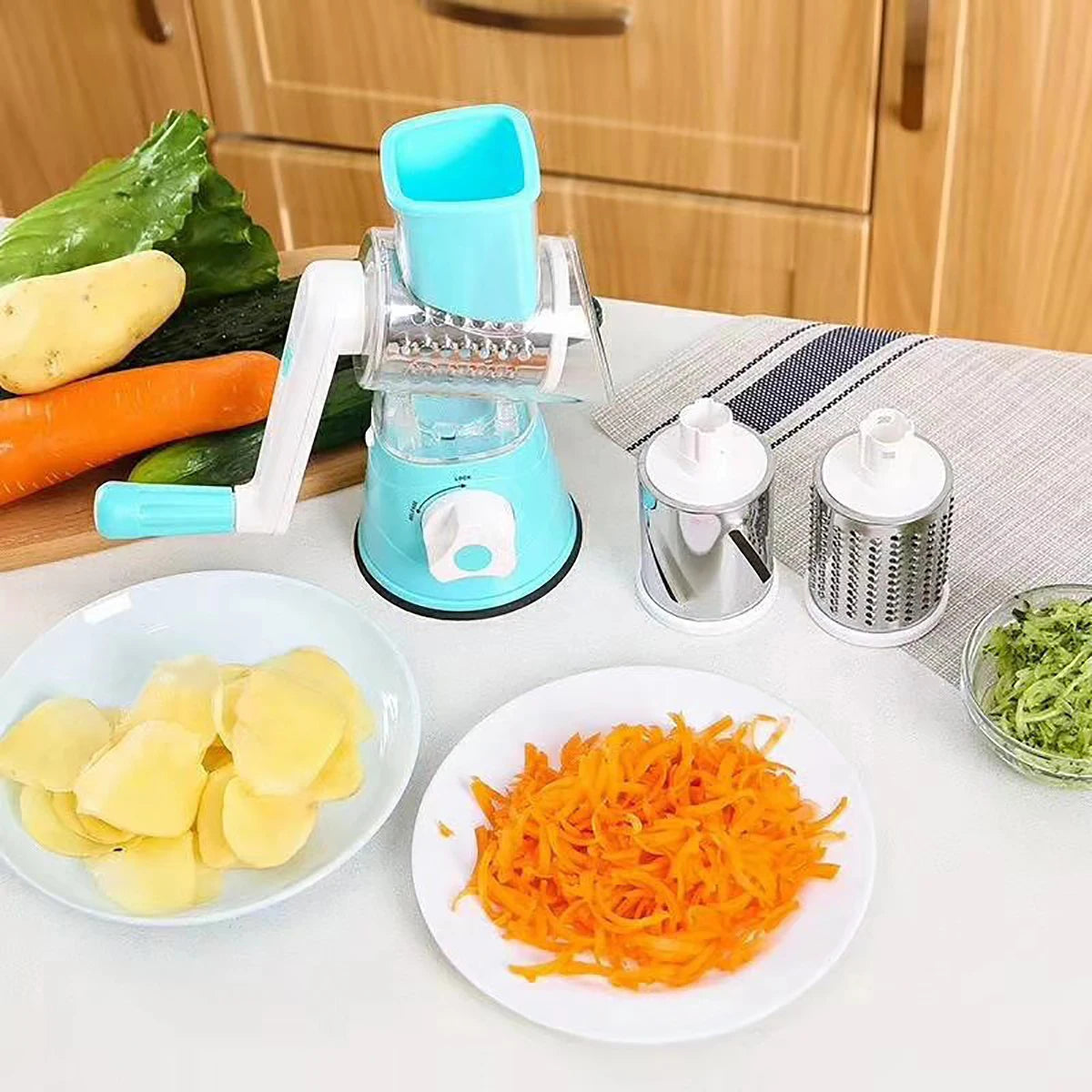 Tejesa Multifunctional Vegetable Slicer Shredder Cutter Tool 3 Sharp Drums Manual Hand Operated Grater Cheese Peanut Cookie Chopper