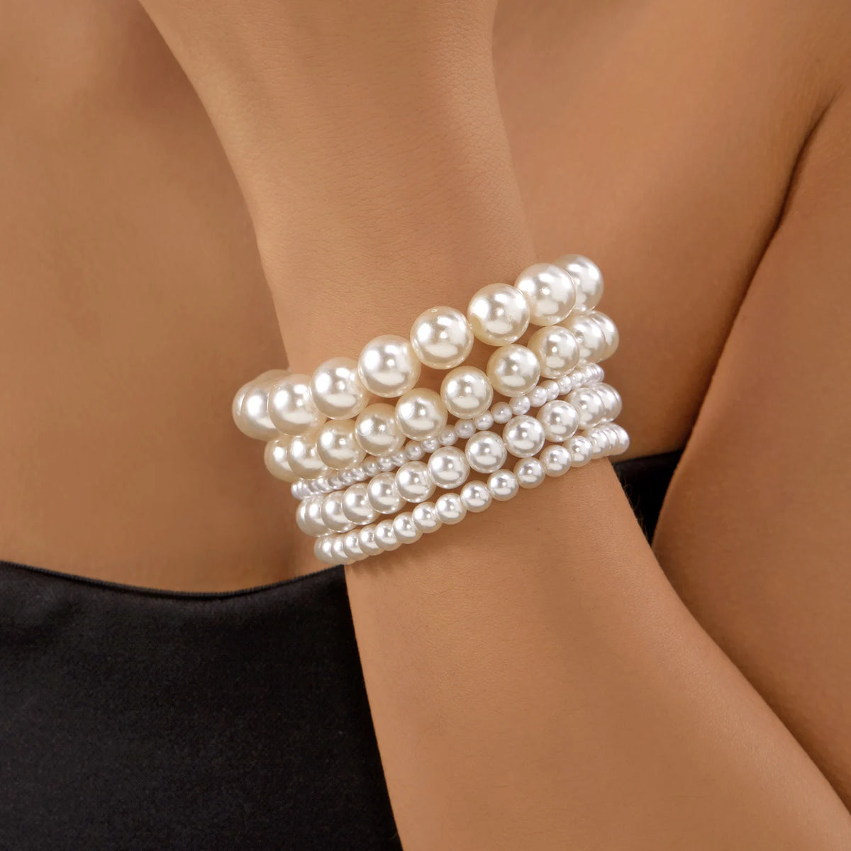 New Romantic Multi-layer Imitation Pearl Bracelet Fashion Elegant Beaded Stackable Bracelet For Women Wedding Party Jewelry Gift