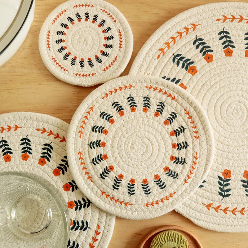 Hemasa Set of 4  Nordic Style Cotton Woven Handmade Placemats(24 Cm)