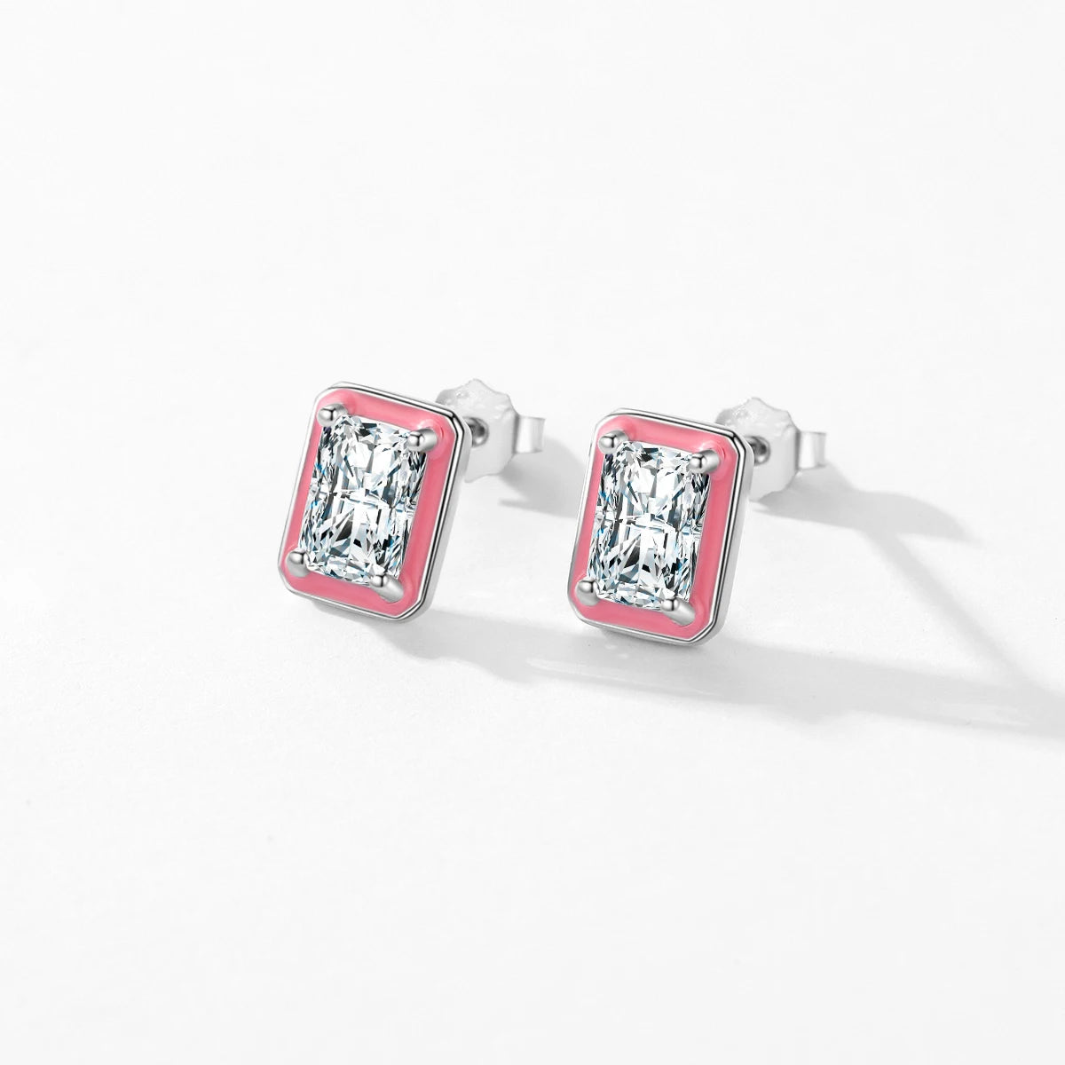 Modian 925 Sterling Silver Rectangle Enamel Fashion Stud Earrings Sparkling Zirconia Earrings for Women Wedding Fine Jewelry