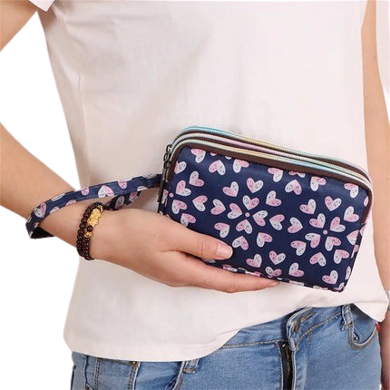 Hemasa 3 Zipper Women Waterproof Purse Cell Pouch Handbag Wallet Wristlet Bag Women'S Fabric Coin Purse Bag Mobile Wallet Clutch Bag