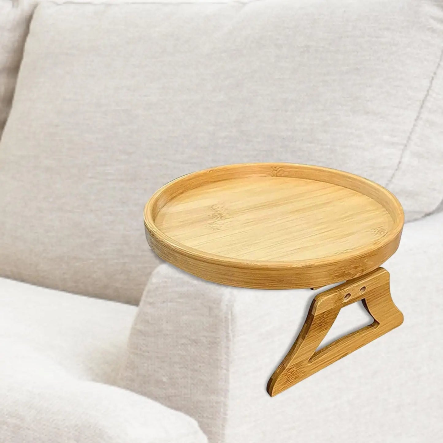 Hemasa Serving Tray with Foldable Legs Wooden Tray Sofa Armrest Clip-On Round Tray Folding Bed Table for Tea Remote Control Dessert