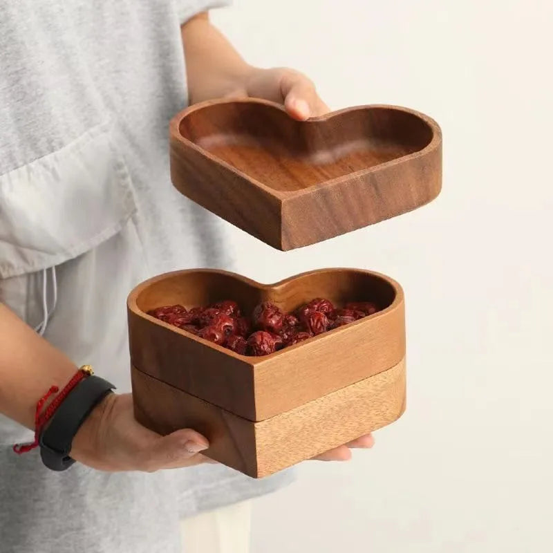 Tejesa Tableware Solid Wood Food Tray Love Heart Shape Dessert Plate Japanese-style Wooden Snack Fruit Tea Saucer Pallet Bread Board