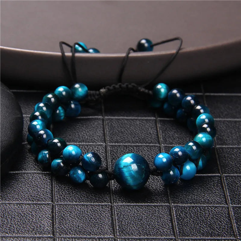 Tejesa Double Layer Handmade Braided Bracelet Buddha Natural Tiger Eye Stone Beads Bracelets For Women Men Wristbands Exquisite Jewelry