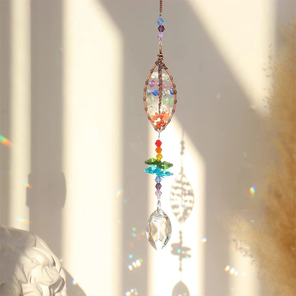 Crystal Sun Catcher Indoor Windows Hanging Tree of Life Rainbow Maker Drop Prisms Healing Chakra Decor for Window Home Car Gifts