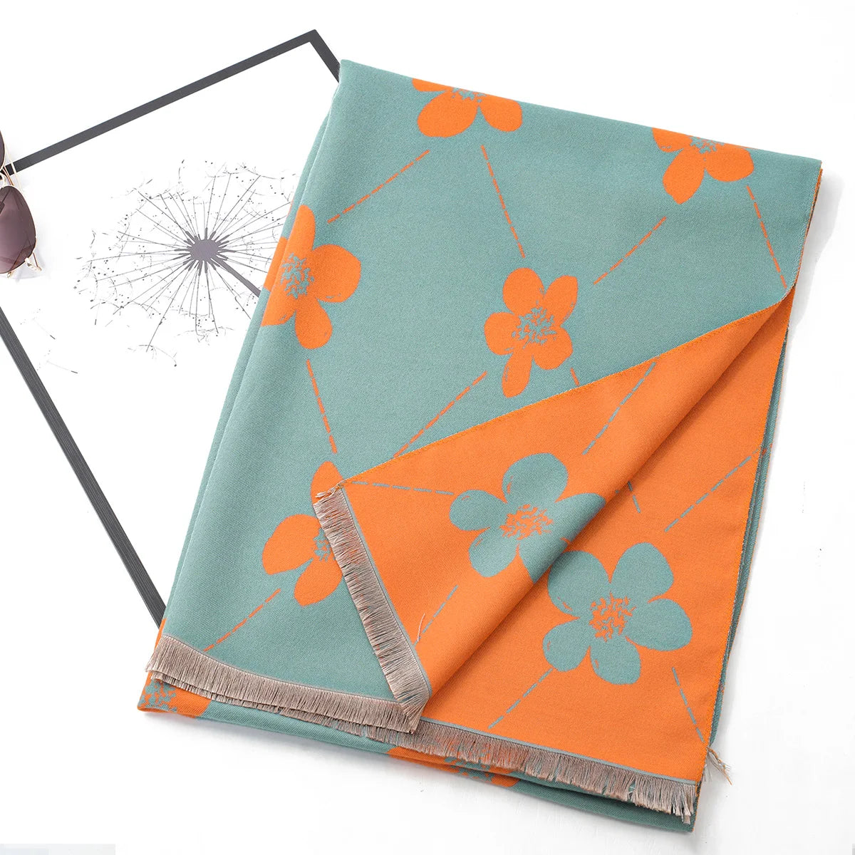 Hot selling imitation cashmere face dual color flower jacquard pashmina long style soft and warm casual short beard scarf shawl