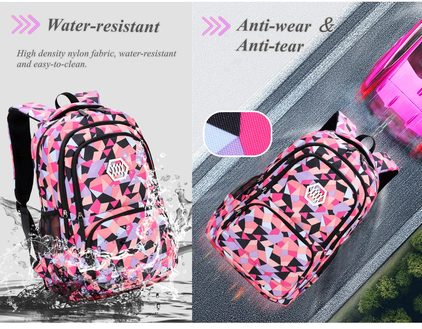 Hemasa Geometric Print Kids Backpack for Girls Boys Primary Middle School Bag Bookbags Free Lunch Bag and Coin Purse