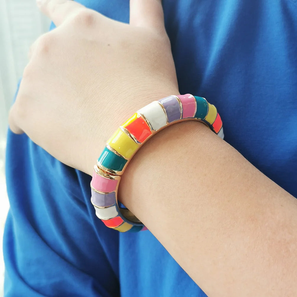 Bamboo Alloy Oil-spot Glaze Cuff Bracelets Multicolor Statement Chunky Bangle & Bracelet For Women Charm Jewelry Fashion Ethnic