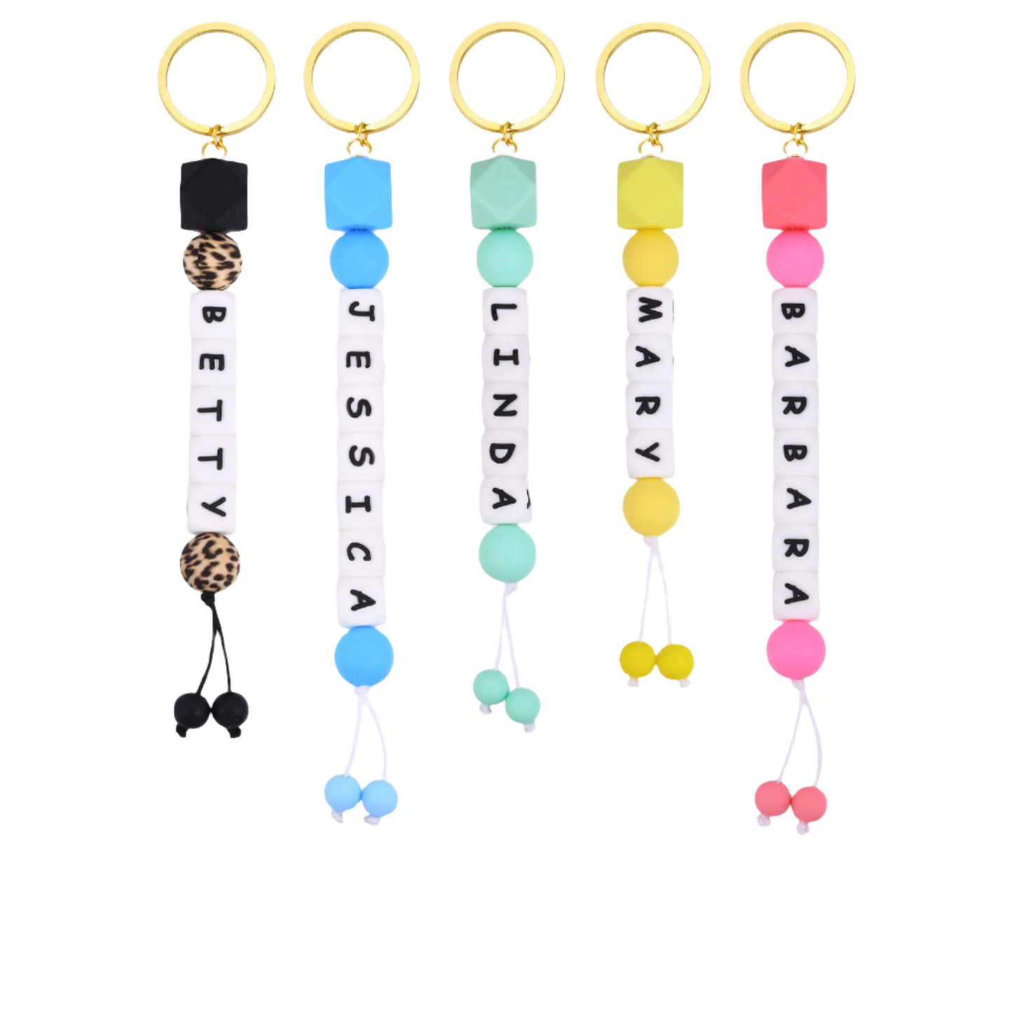Hemasa Personalized 2-8 Letters Name Leopard Silicone Bead Keychain/ Fashion Bag Pendant Charm