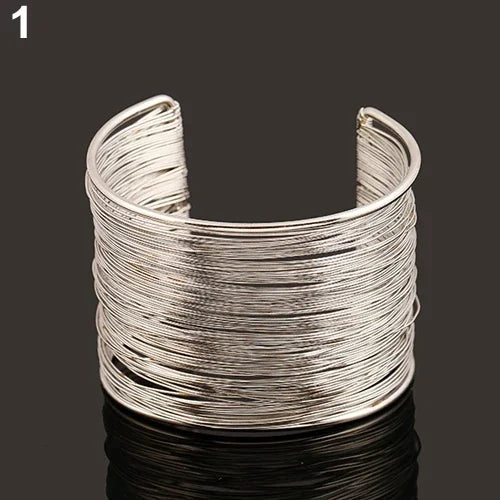 Hemasa  Women's Multilayer Metal Wires Strings Open Bangle/ Wide Cuff Bracelet