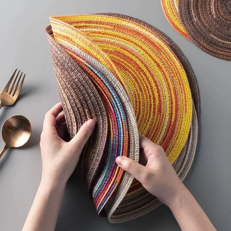 Hemasa   Woven Vinyl  Round Placemat  For  Table Non-Slip Kitchen /Tableware/ Drink Cup Coaster
