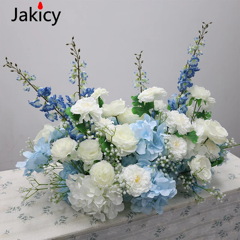 White Blue Rose Flower Row Decor Wedding Backdrop Arch Frame Banquet Aisle Floral Ball Birthday Party Event Props Window Display